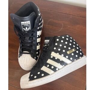 Adidas Superstar Up Polka Dot Hidden Wedge Sneakers Black White Womens 7.5